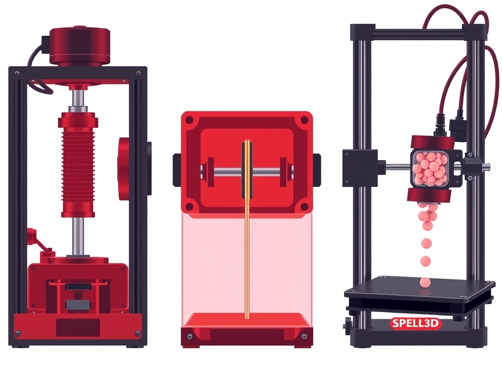 Schematic comparison of fused granular fabrication (FGF), fused filament fabrication (FFF) and the newly developed SPELL3D 3D printing system. Immagine generata con AI – Gazzetta di Malta