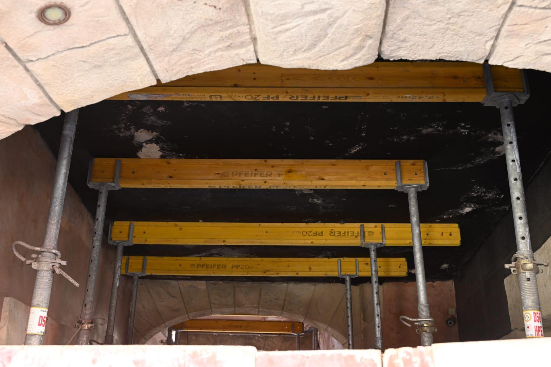 A propped up section of the apartment block. (Matthew Mirabelli)