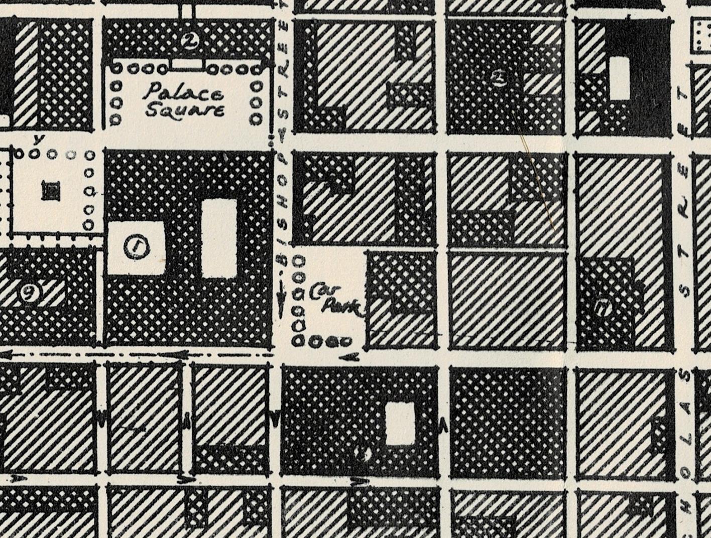 Detail from the Valletta map showing the area intended to be turned into a car park.