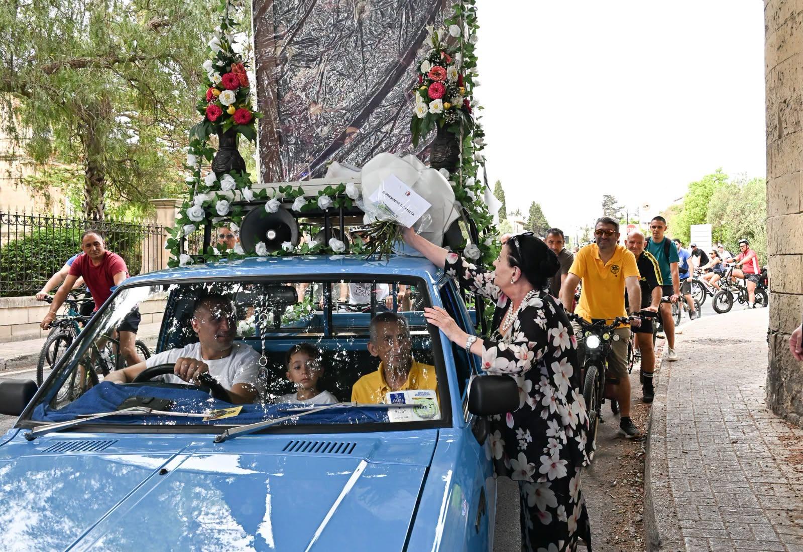 President Myriam Spiteri Debono laying a bouquet of flowers. Photo: Facebook/ President of Malta