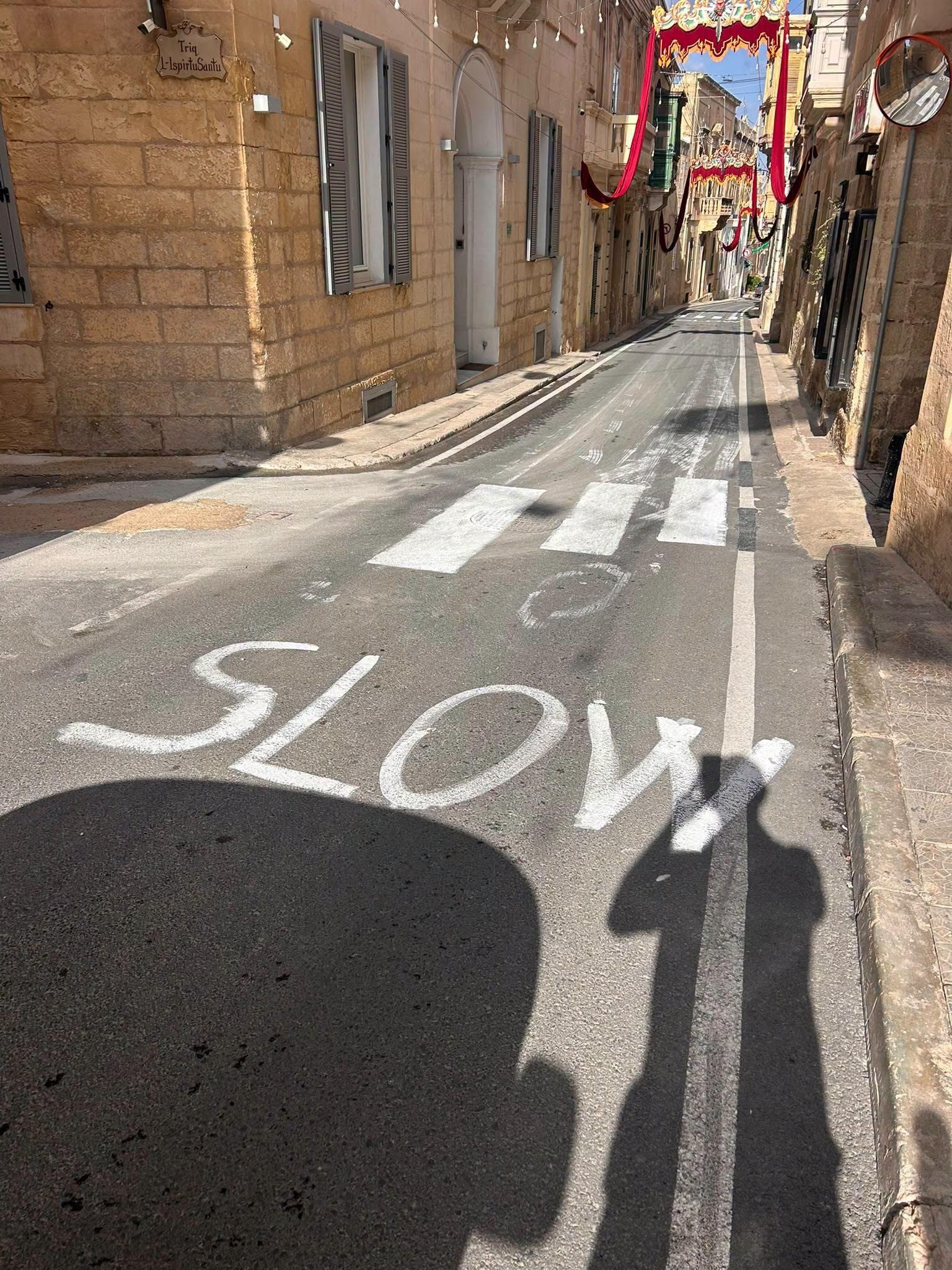 The first makeshift zebra crossing on Santa Katerina Road. Photo: Żejtun Local Counil/Facebook