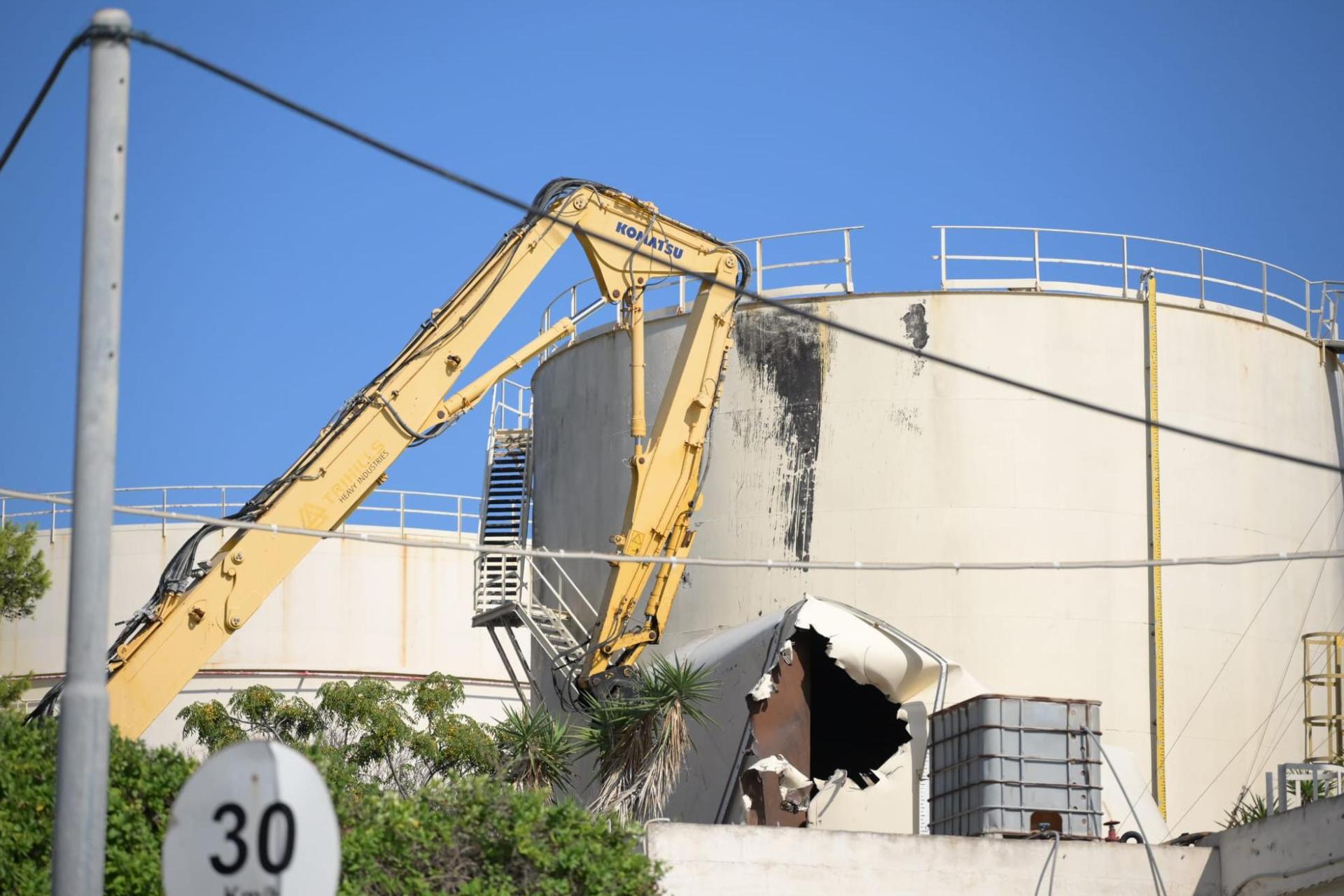 The dismantling of the tanks underway.