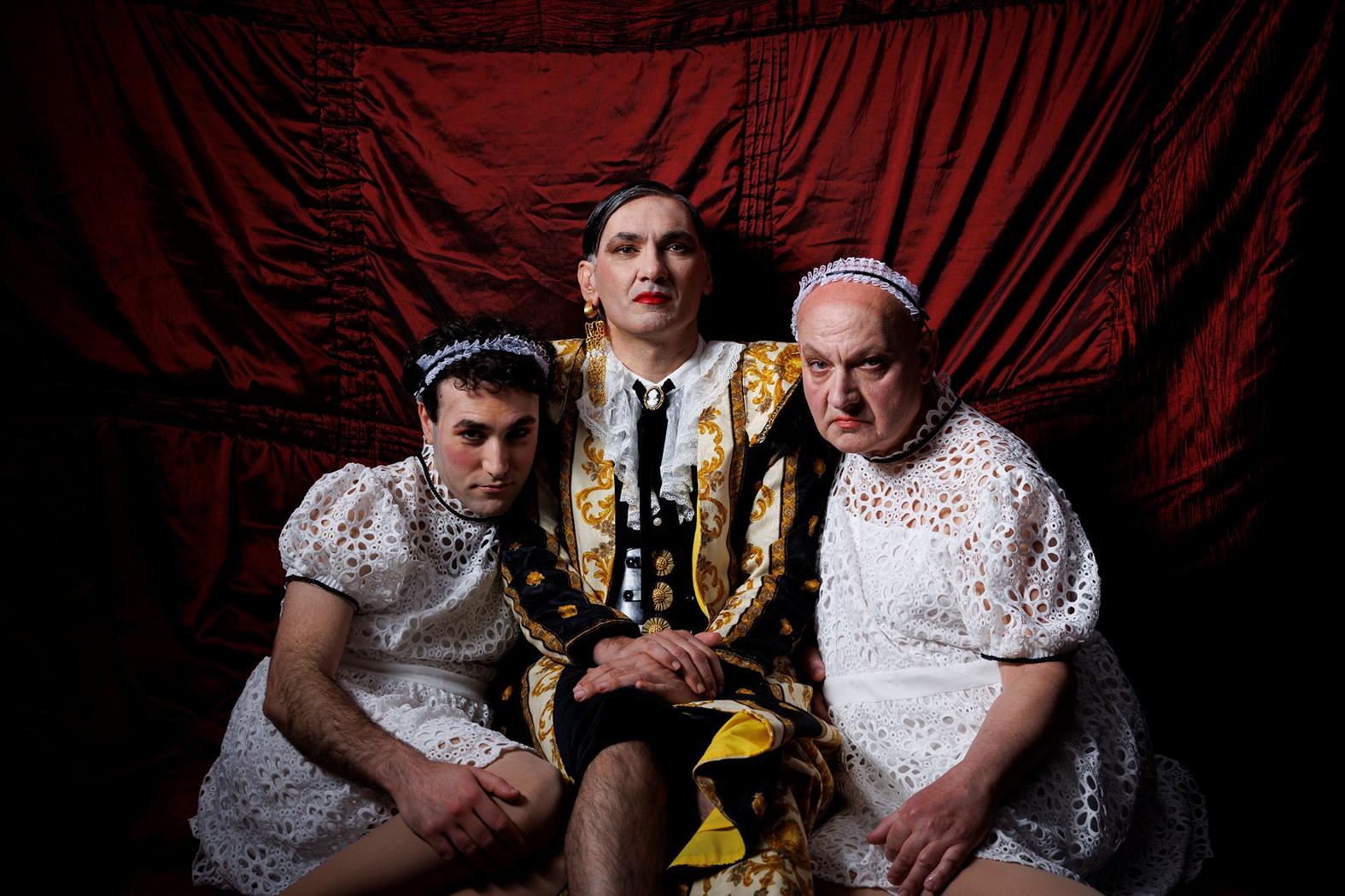 &lsquo;The Maids&rsquo; cast: Anton Saliba, Malcolm Galea and Victor De Bono. Photo: Darrin Zammit Lupi