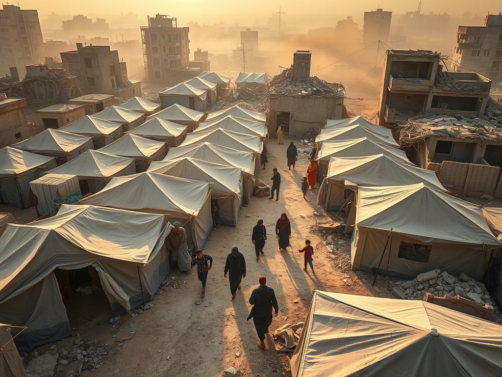 Children of displaced Palestinians, play outside their temporary tent in Gaza City on October 7. Immagine generata con AI – Gazzetta di Malta