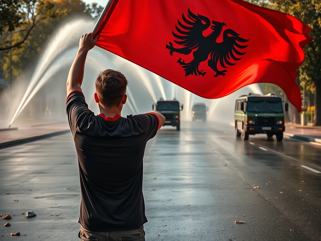 Albanian police used rubber bullets, water cannon and tear gas against protesters, many of them aged 16 and 17. Immagine generata con AI – Gazzetta di Malta