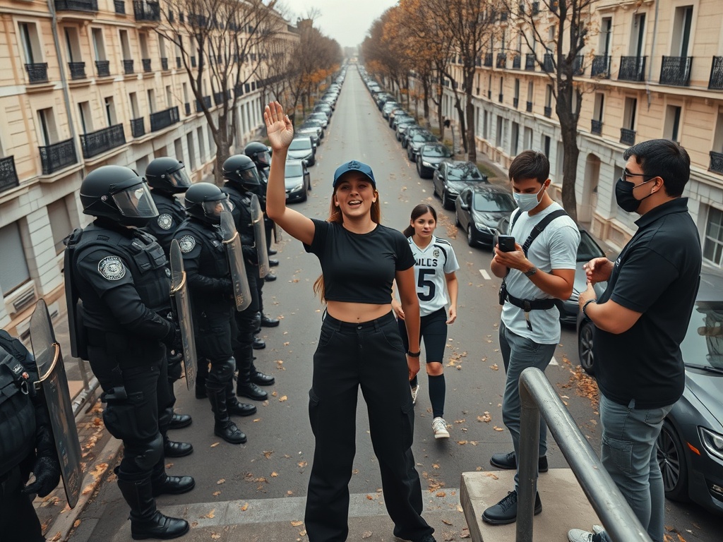 A protester shouts towards French Republican Security Corps (CRS - Compagnies Republicaines de Securite) police officers in Toulouse. Immagine generata con AI – Gazzetta di Malta