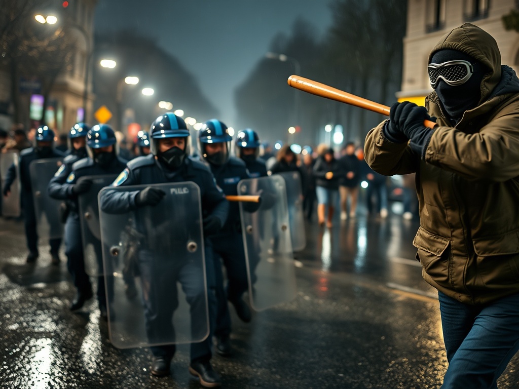 Polizia francese in tenuta antisommossa in azione. Immagine generata con AI – Gazzetta di Malta