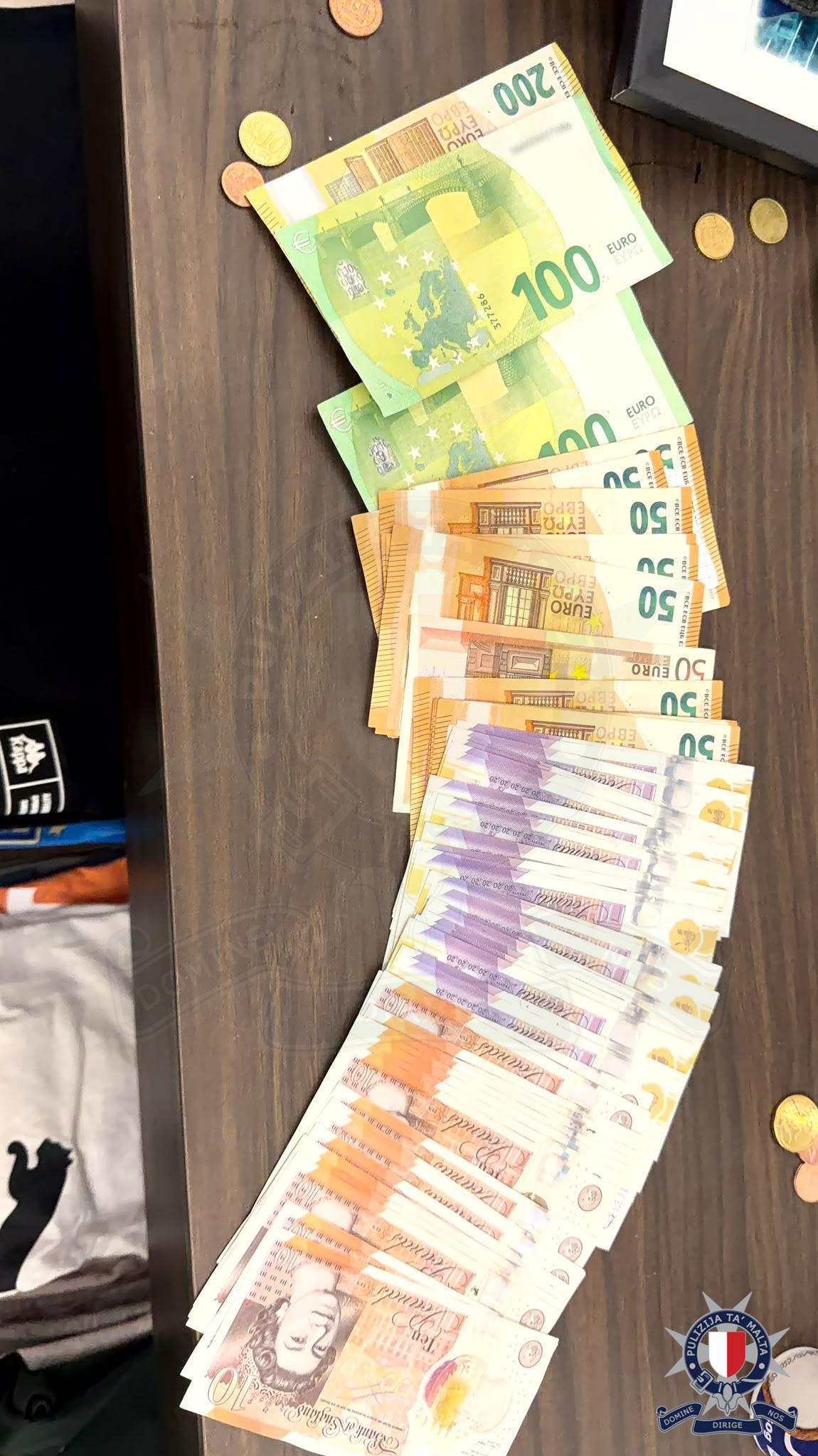 Police seized cash from the property on Saturday. Photo: Malta Police Force