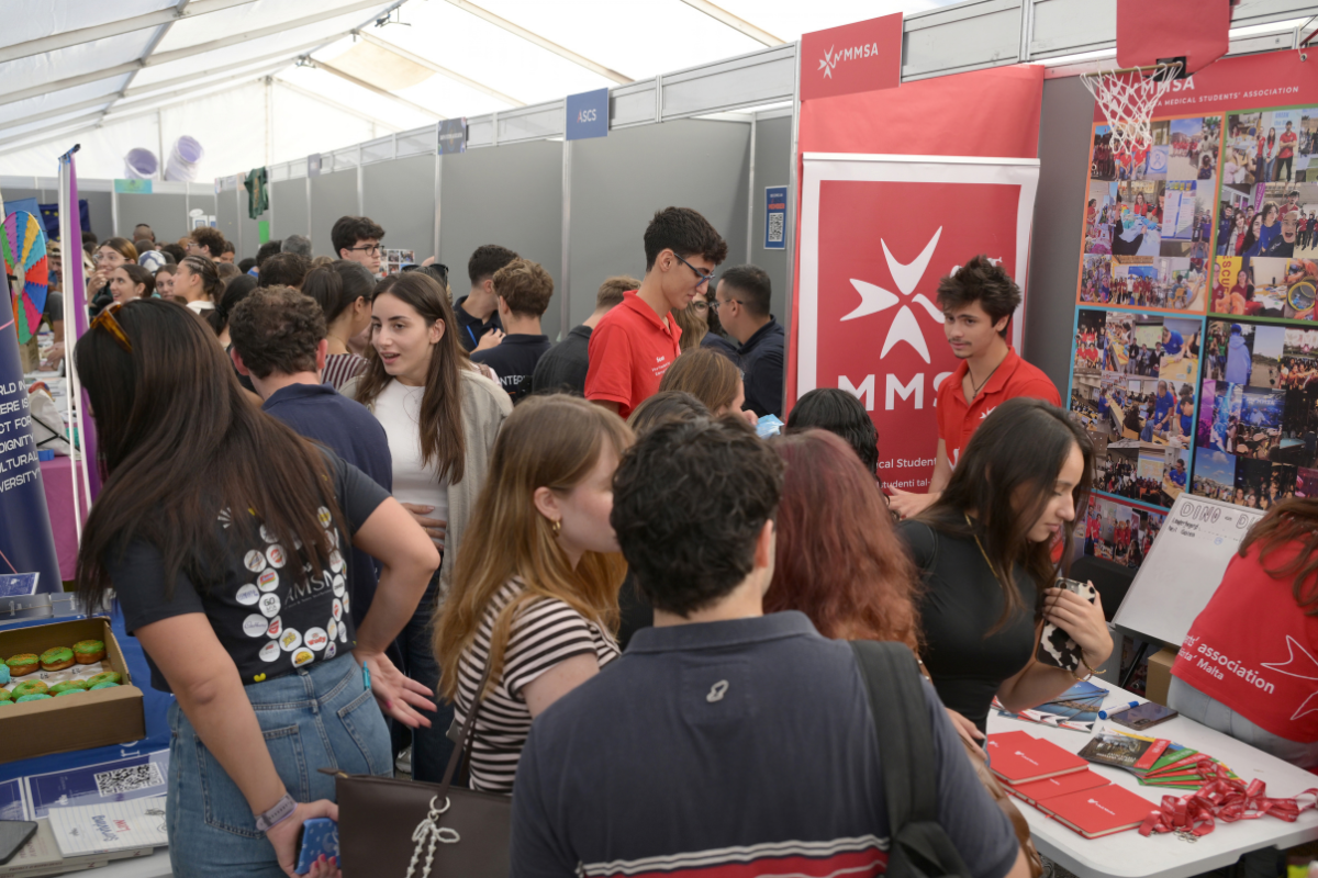 Inside one of the tents set up for Freshers' Week, which includes different student organisations. Photo: Matthew Mirabelli