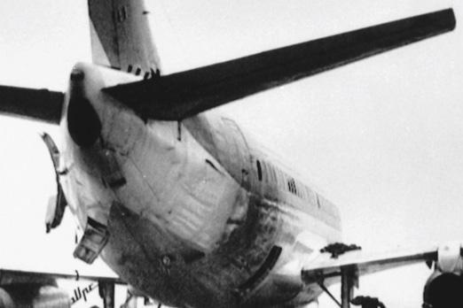 Part of the aircraft fuselage was heavily damaged.