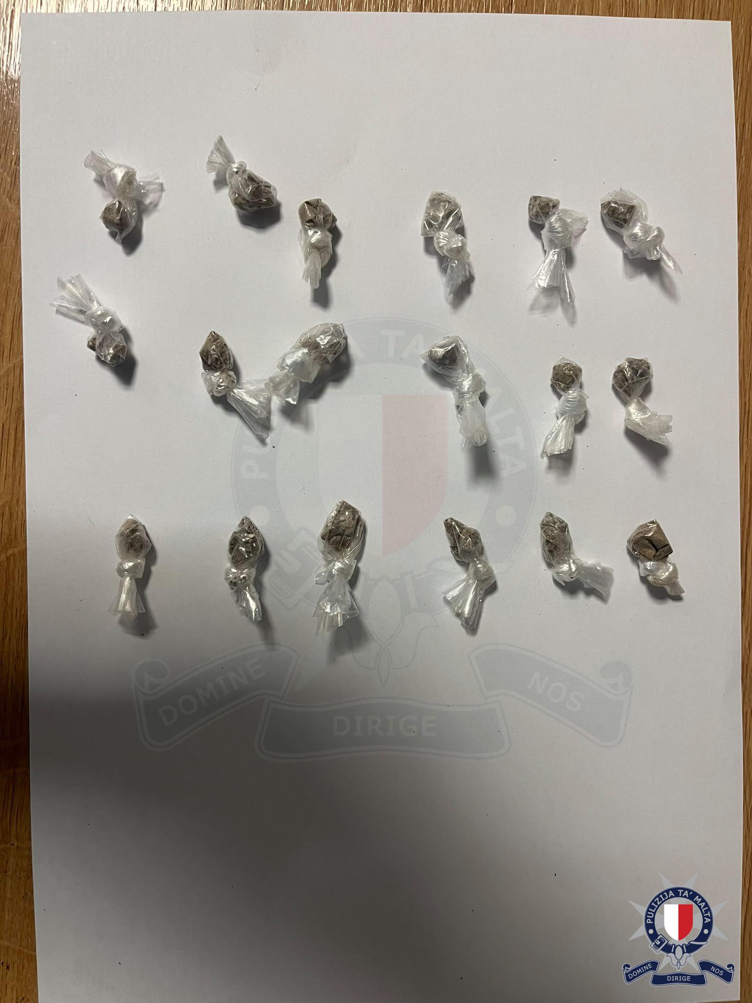 Small plastic bags containing substances were among the items seized by police. Photo: Malta Police Force