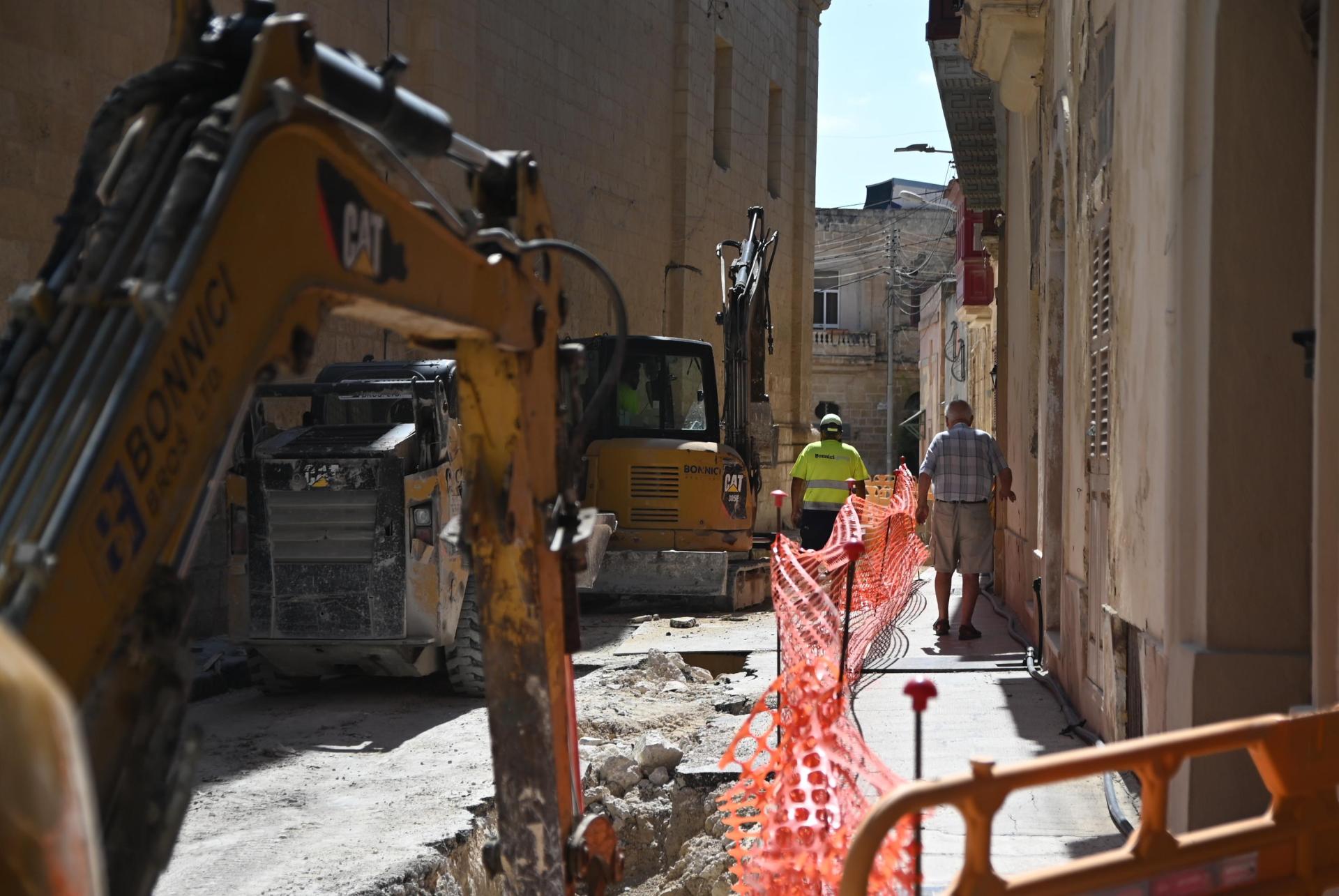 Workers were digging up in front of Schembri&rsquo;s shop last week as his Christmas stocks were arriving. Photo: Jonathan Borg